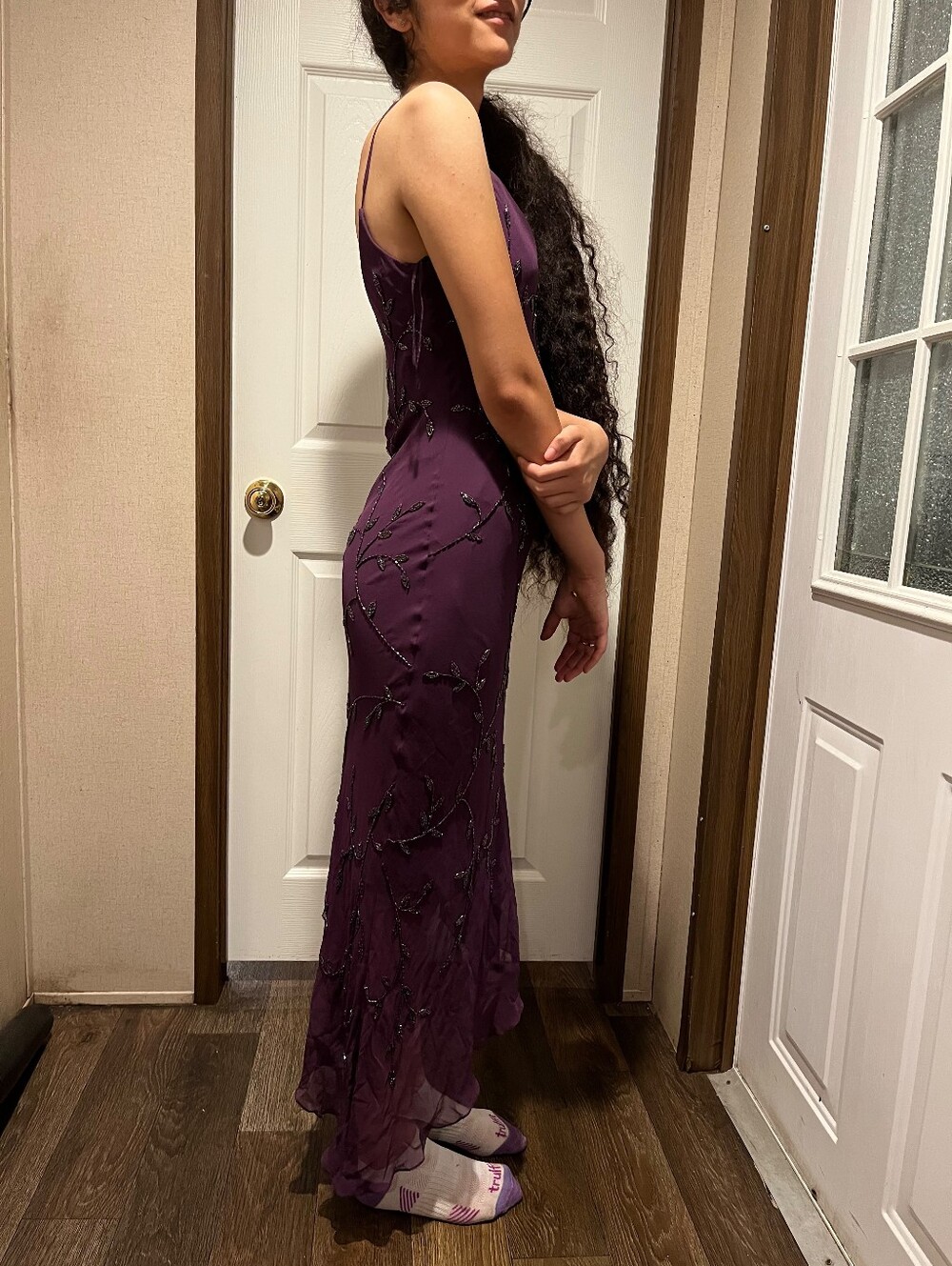 Y2k 90s Sue Wong Purple beaded maxi dress with black beaded floral embroidery - Picture 3 of 8